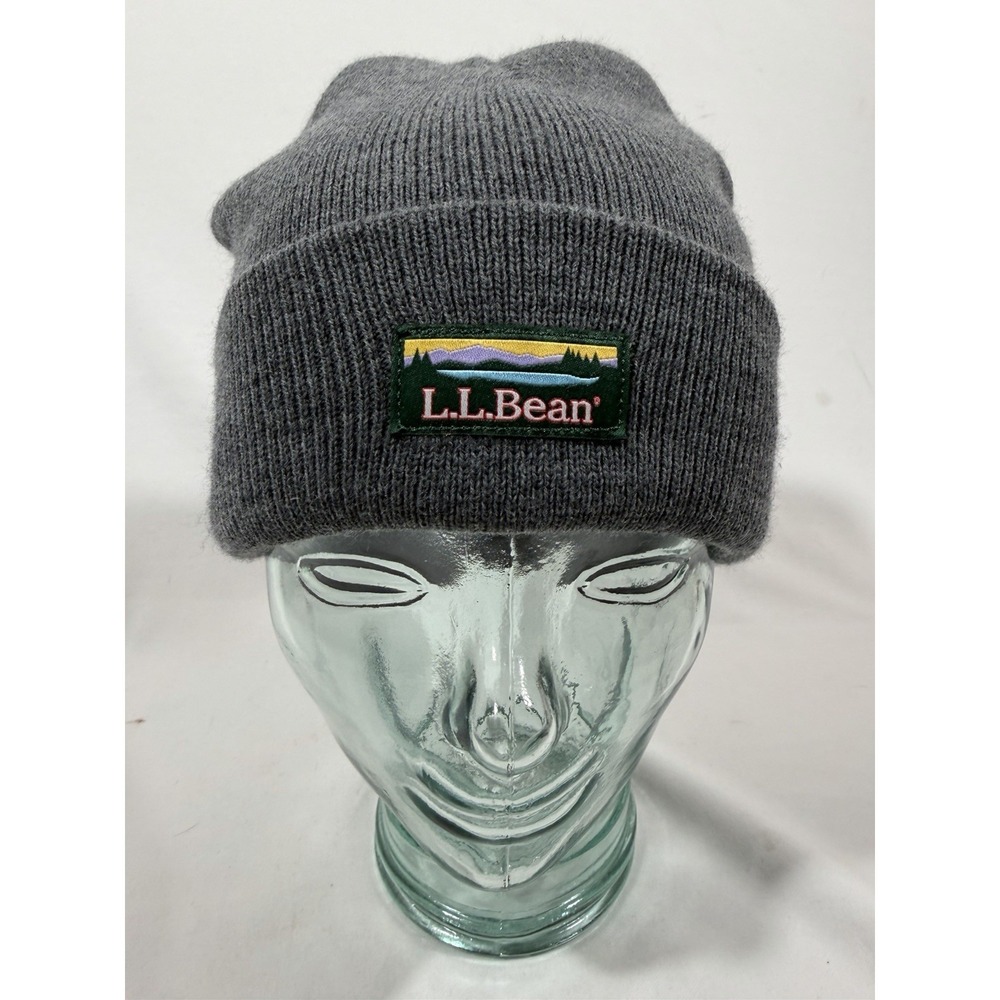 Vintage LLBean Beanie Hat Gray Knit Winter Cap Classic Outdoor Wool Blend